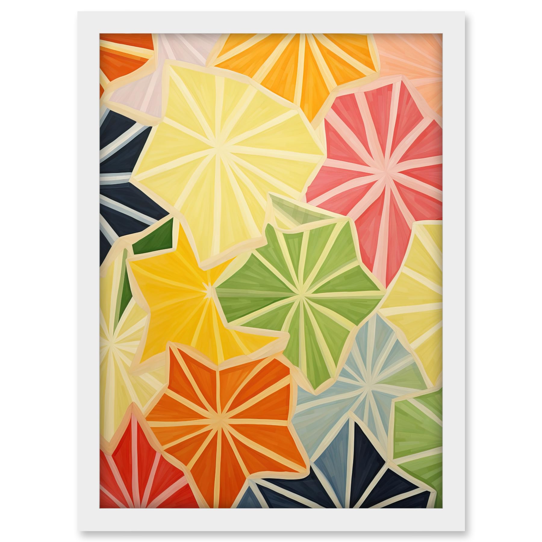 Artery8 Colourful Slices of Star Fruit Bright Watercolour Painting Abstract Carambola Kitchen Artwork Framed A3 Wall Art Print
