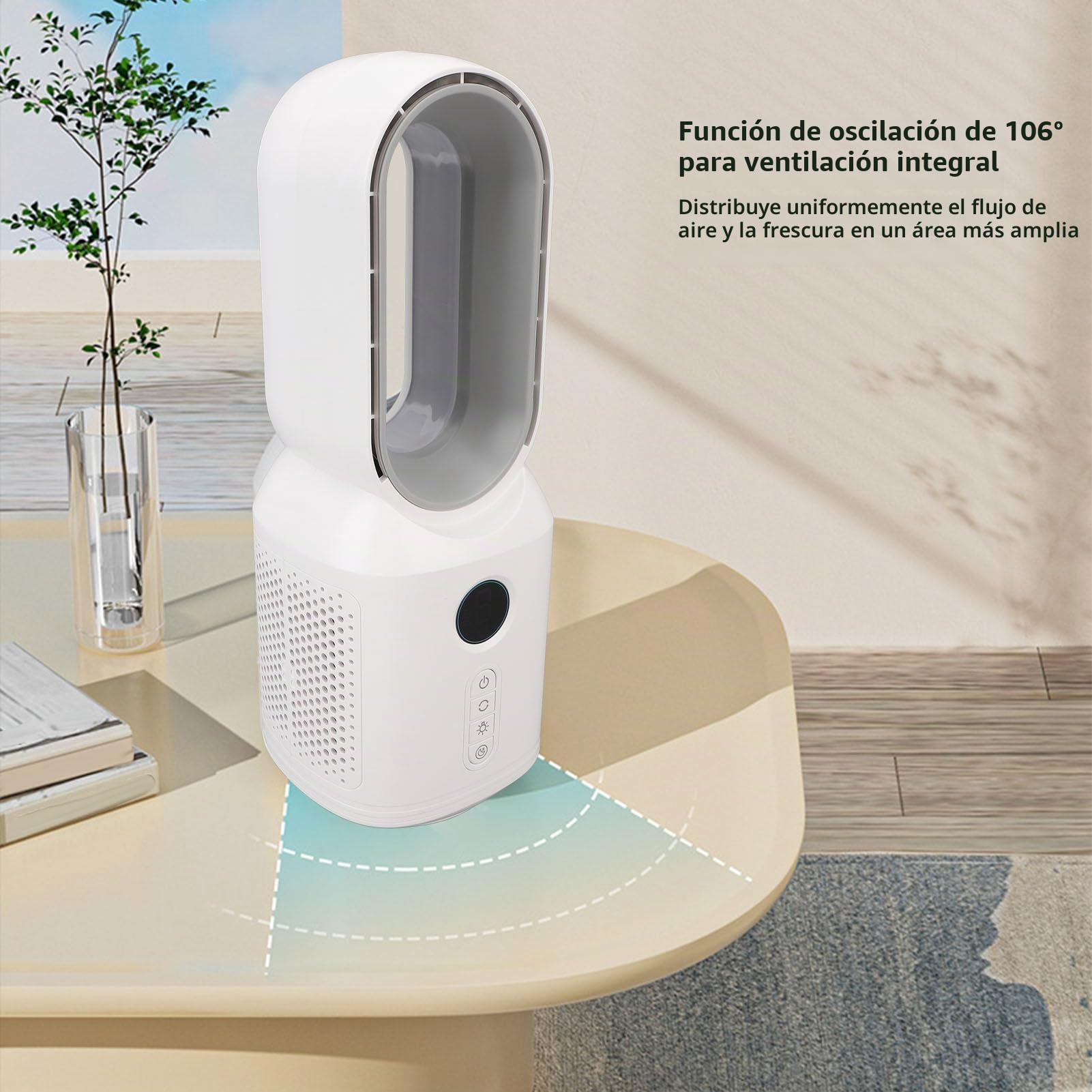 Asixxsix Ventilador de Escritorio sin Aspas, Ventilador Oscilante de 3Velocidades, Ventilador de Escritorio Recargable de 106° con Luz Nocturna LED, Pequeño Ventilador de Oficina Silencioso