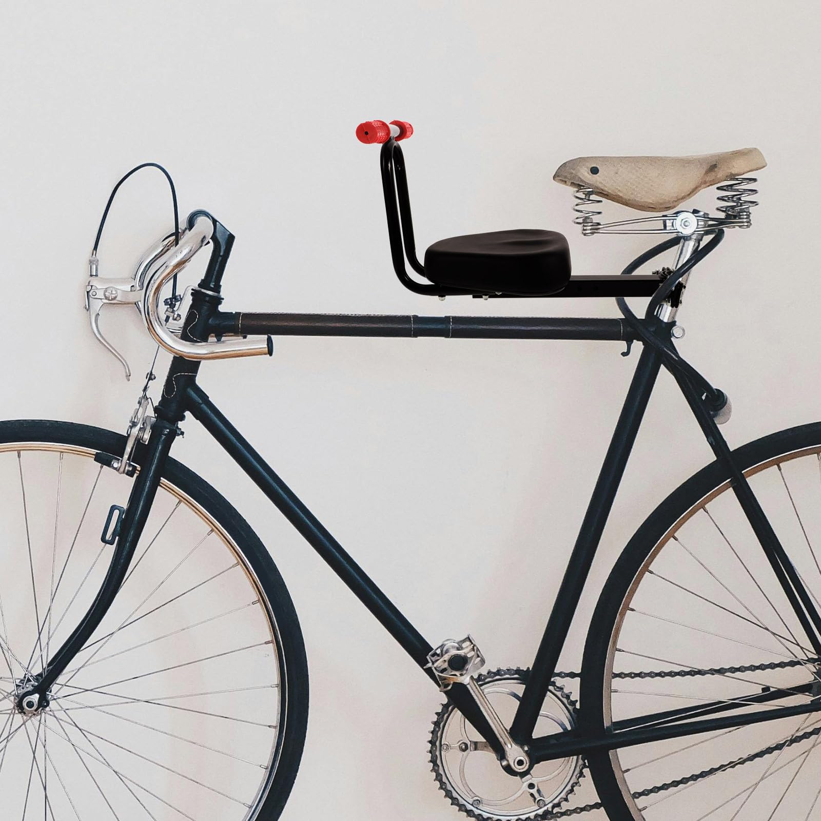 VANZACK Seggiolino Bici Ragazzo Anteriore Nero Manubrio, Metallo | Mountain Bike ed E-bike, Design Ergonomico e Regolabile, Seduta Confortevole per Bambini