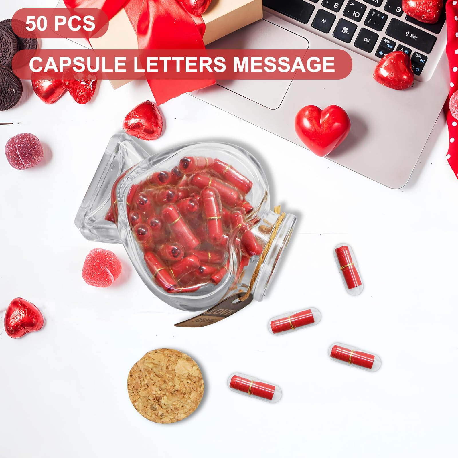 Capsule Letters Message in a Glass Bottle 50PCS Love Romantic Gifts for Boyfriend Girlfriend Valentine's Day Red