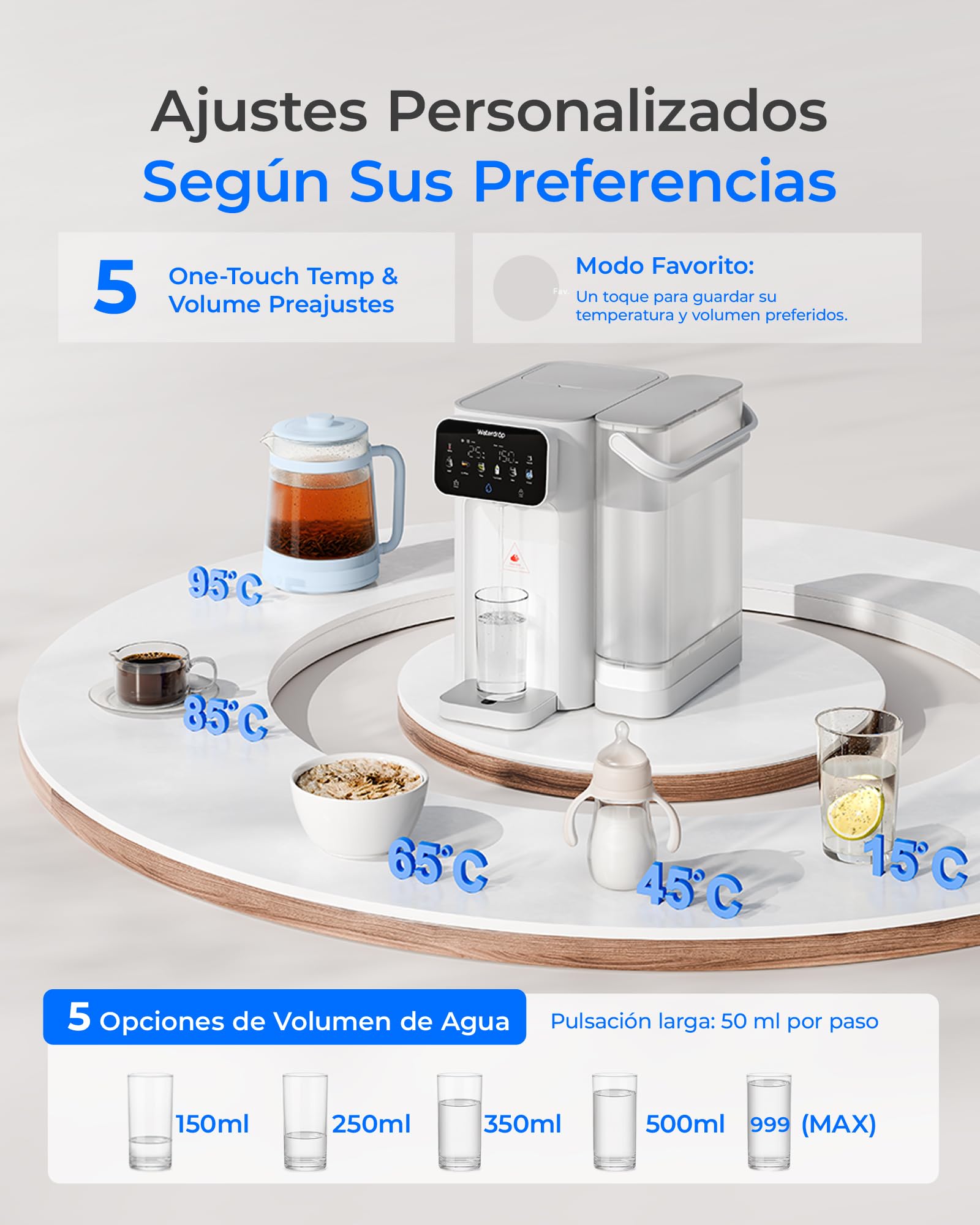 Waterdrop CT01 Fría & Caliente Dispensador de Agua con Filtro, Reduce TDS, Cal, Cloro, Conservar Minerales Importantes, 8 Etapas Filtración con Esterilización UV, Múltiples Temperatura (15-95 °C)