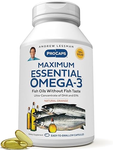 ANDREW LESSMAN Maximum Essential Omega-3 Orange - 180 cápsulas blandas - Aceites omega-3 ultra puros y de alta potencia. Alto contenido de DHA, sin
