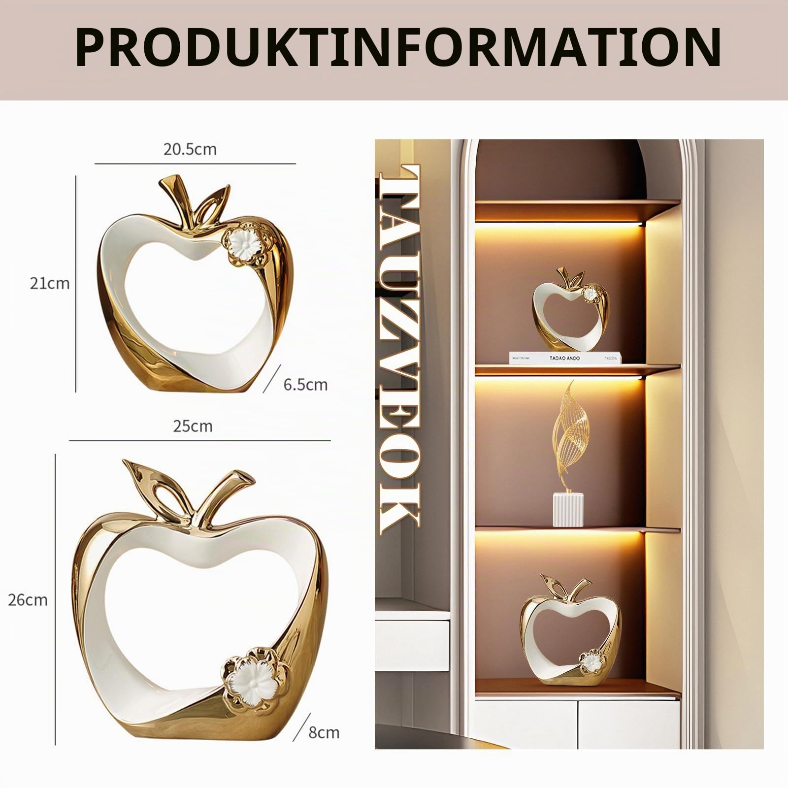 Skulptur Deko äpfel Silber Moderne Abstrakt Obst Dekoobjekt für Dekoration Wohnzimmer, Bar, Schlafzimmer, Hochzeit, Keramik,Silver Big