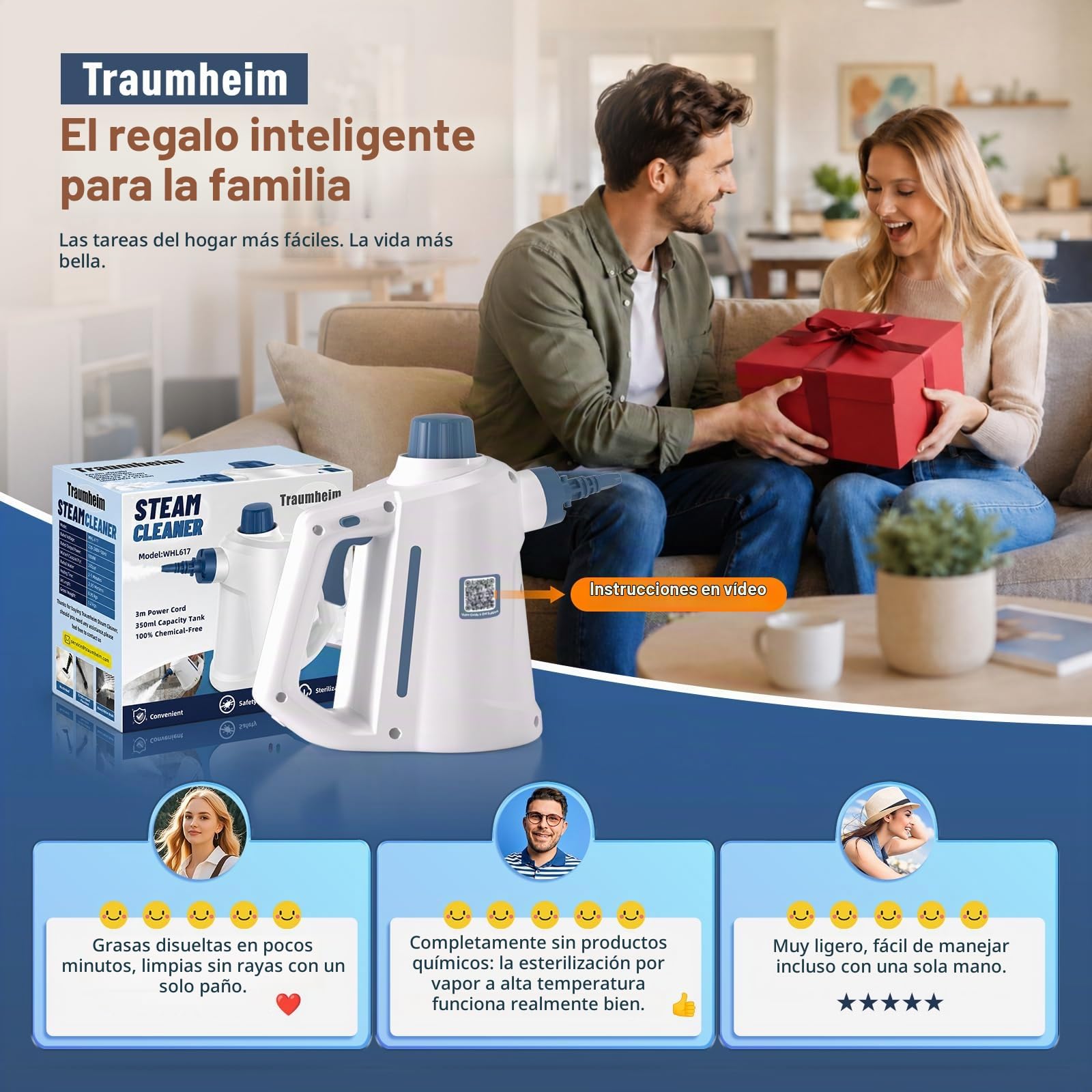 Limpiador a Vapor 3 Bares 110°C sin Químicos para Juntas y Cal