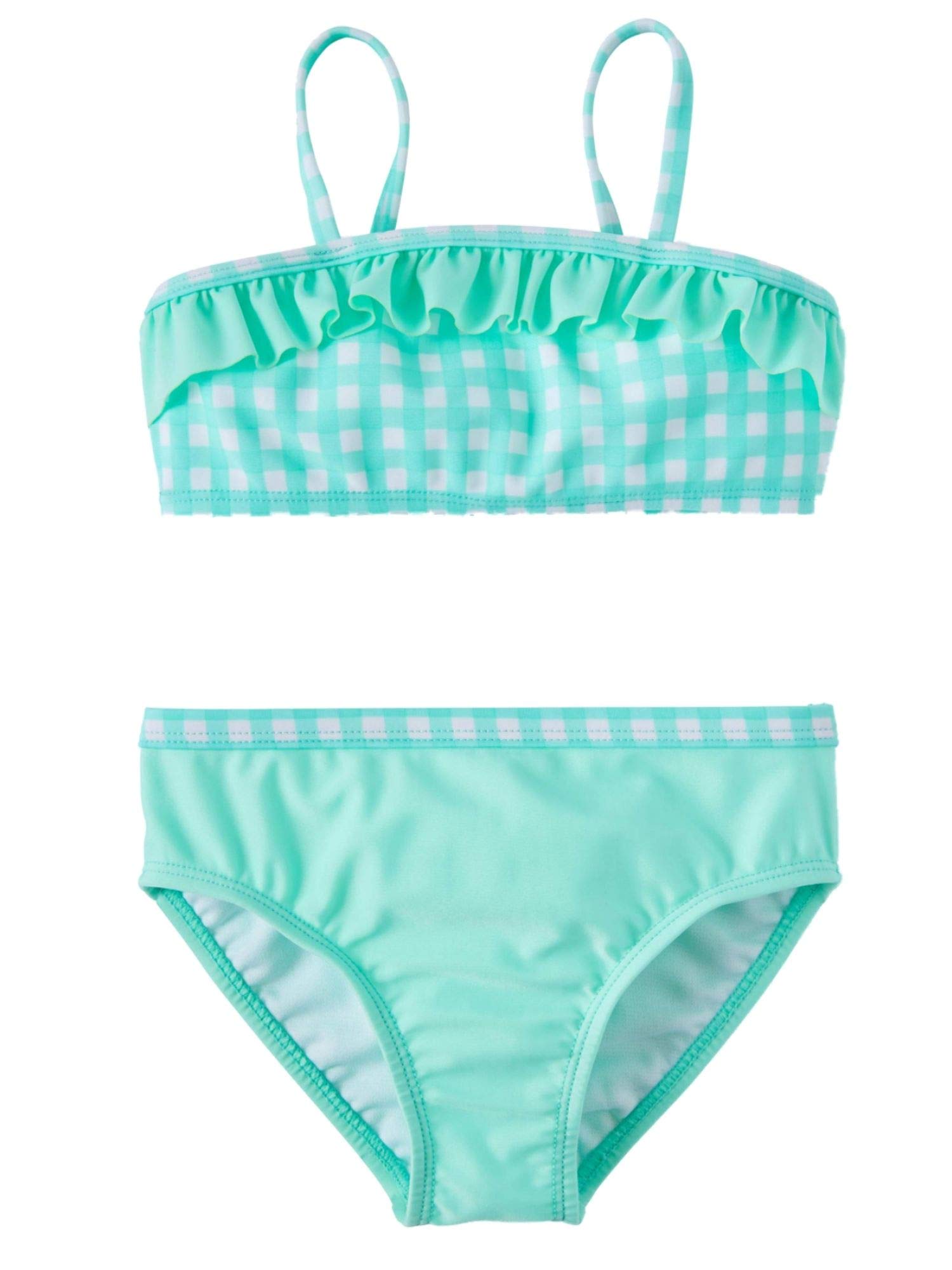 Wondernation Toddler Girls Aqua Mint Checked Ruffle 2 Piece Bikini Swimming Suit 3T