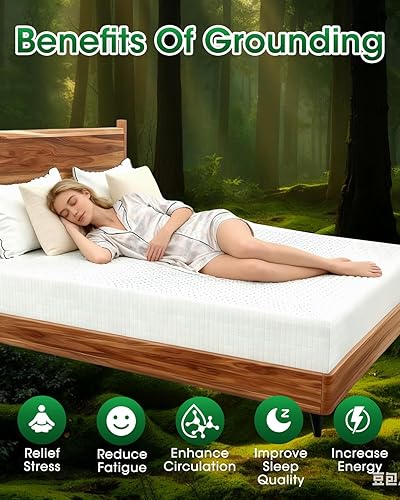 Miniatura 4 de Grounding Sábanas tamaño King, 90% algodón orgánico + 10% fibra plateada pura, sábanas bajeras para mejorar el sueño con cable de tierra, máscara de