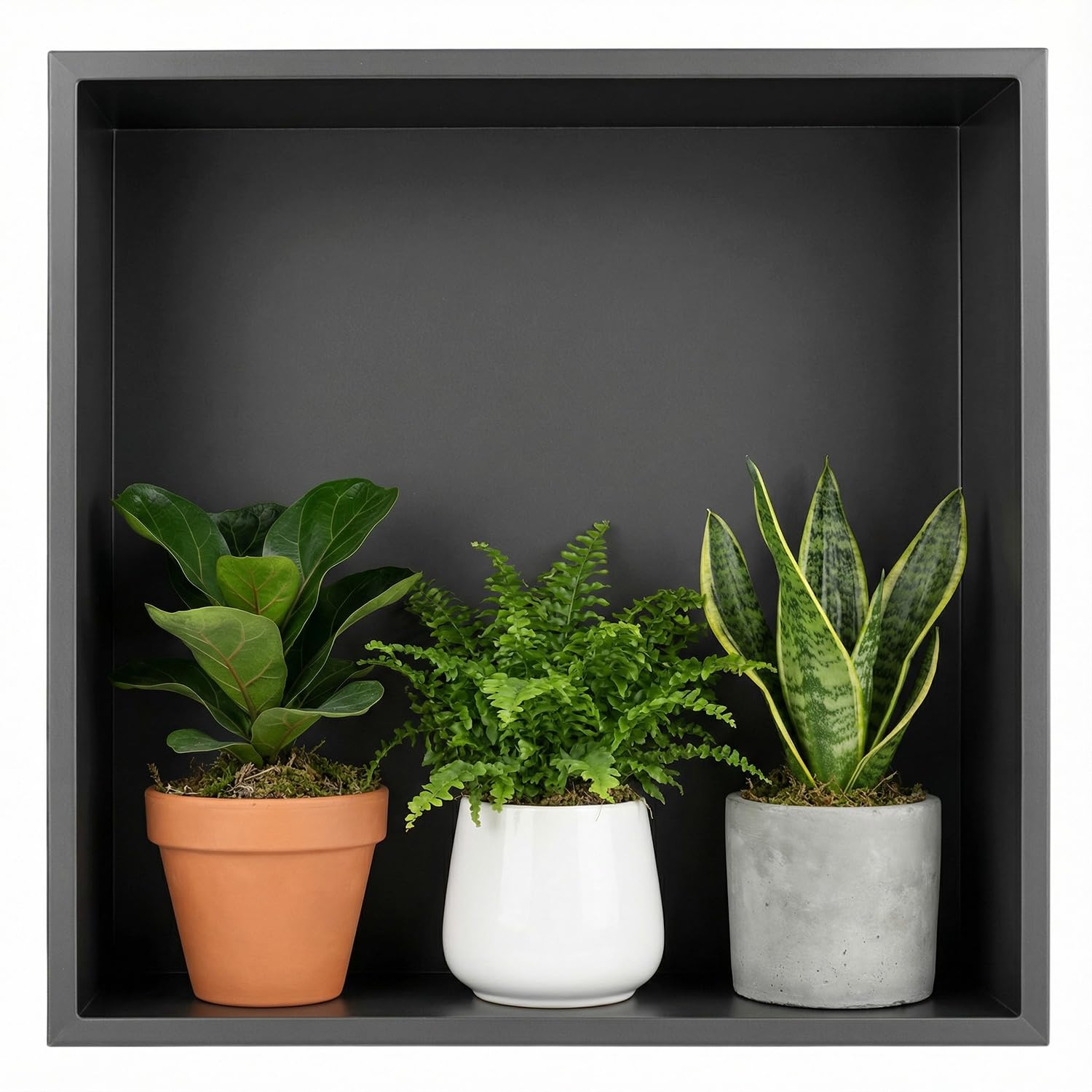 QWORK® Nicho de Ducha Empotrado de Acero Inoxidable 304, Moldura de Una Pieza, para Artículos de Tocador, Negro Mate, 32x32x12,5 cm