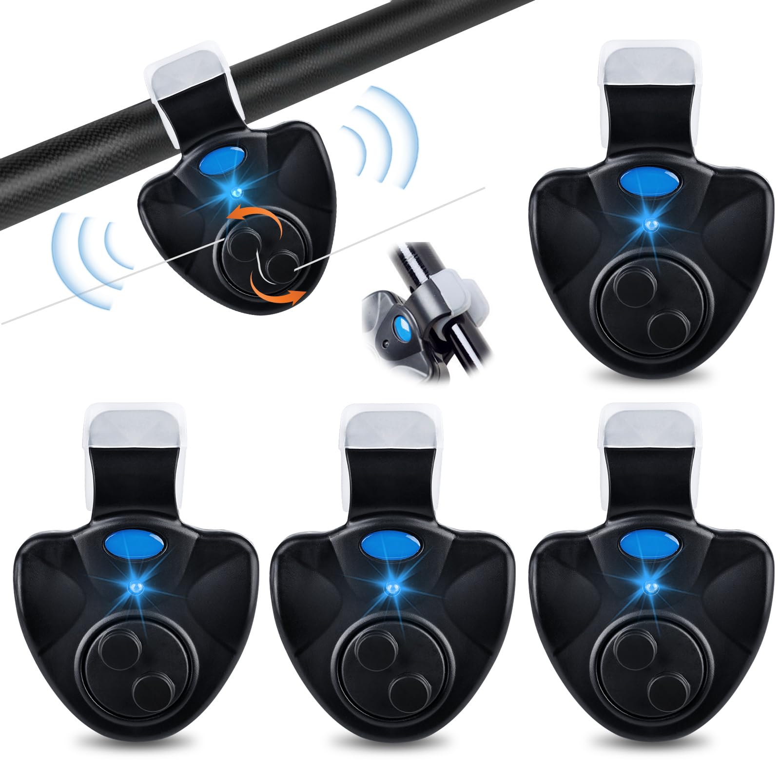 BORDEAG Segnalatore di abboccata elettronico, 4 pezzi Segnalatore di abboccata da pesca, Segnalatore di abboccata sensibile da pesca con indicatore luminoso LED, Segnalatore di abboccata elettronico