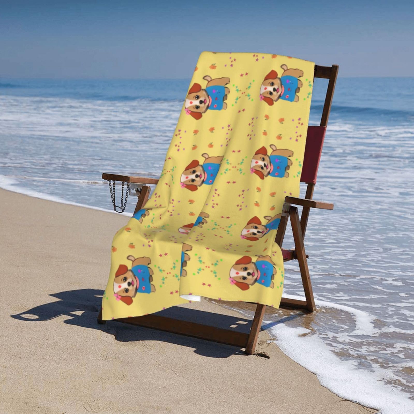 Adorable toalla de baño de perro de dibujos animados. Toalla de baño estampada para mujer, microfibra de secado rápido, 100% poliéster, toalla de viaje, playa y piscina.