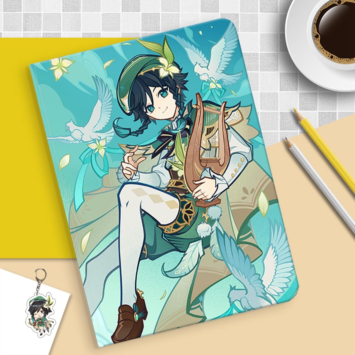 SodaMeow Anime Tablet Case Compatible with iPad Pro 13/11 inch 2024/Air 6th Kawaii Tablet Case, 5-Star Characters Series (Venti,iPad Pro 2024(13"))