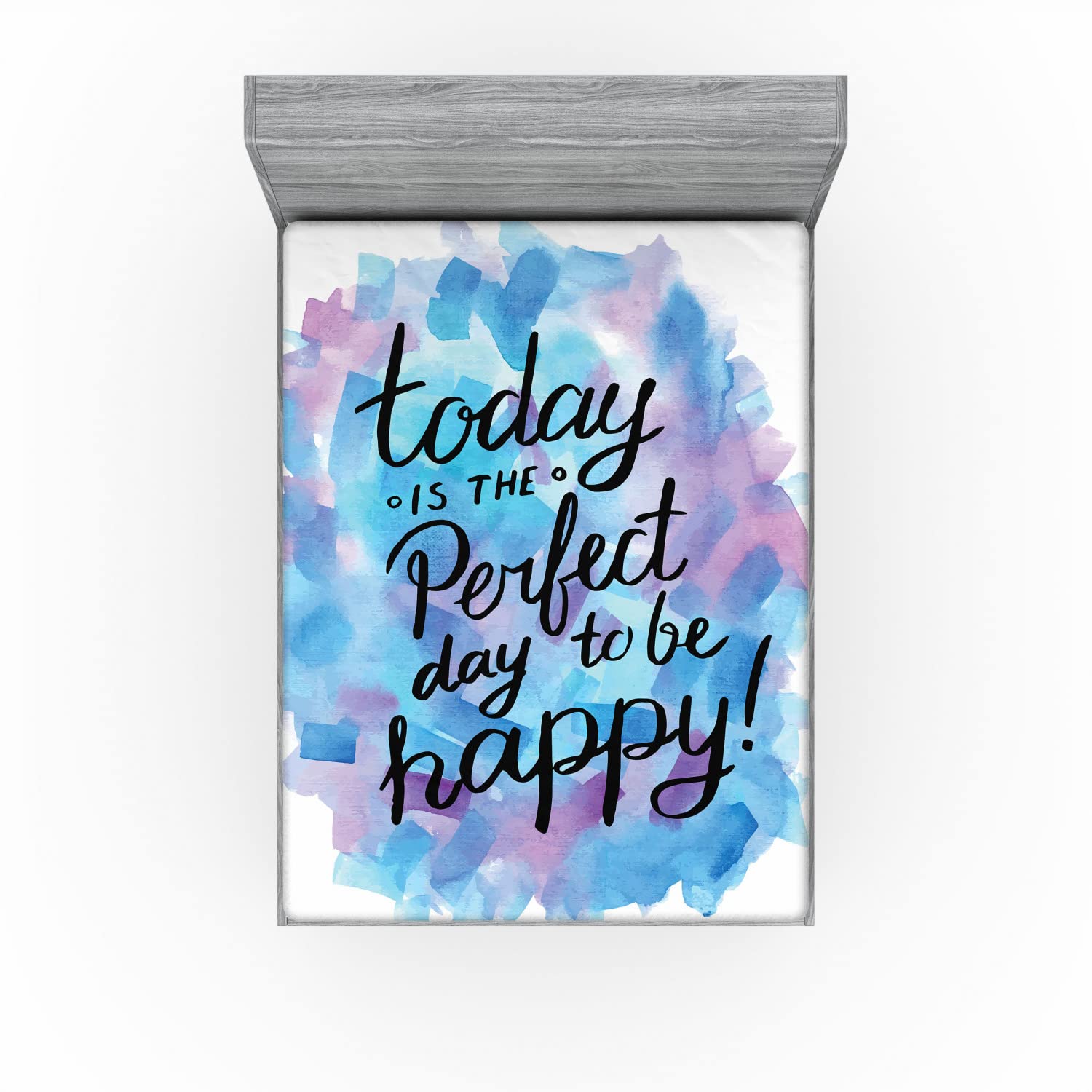 Ambesonne Wording 2 Pack Fitted Sheet, Paint Brush Happy, Bed Cover All-Round Elastic Deep Pockets 2 Pieces, Package Contains 2 Full Size Fitted Sheets, Dried Rose Blue Black