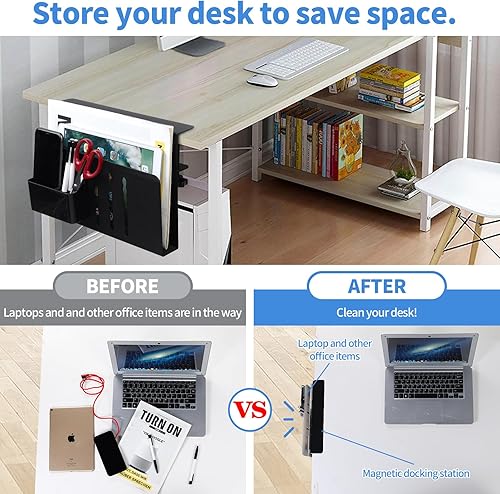 Miniatura 3 de ISTATSO Almacenamiento lateral de escritorio, almacenamiento debajo del escritorio con soporte magnético para bolígrafos, almacenamiento de