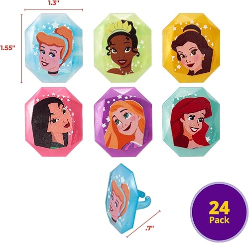 Miniatura 4 de DecoPac Anillos de piedras preciosas de princesa de Disney, decoraciones para cupcakes con mulan, cenicienta, tiana, belle, rapunzel y Ariel