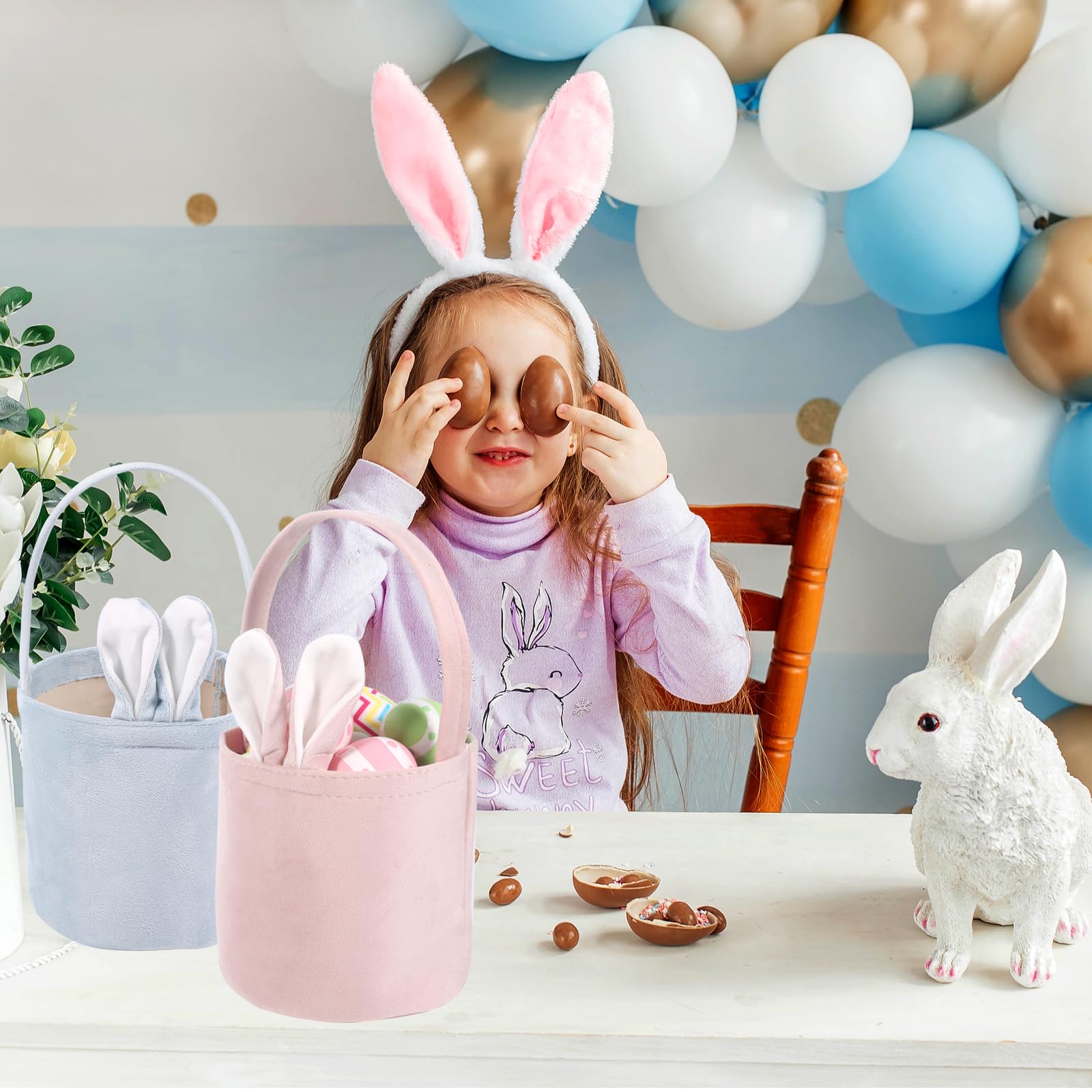 HOWAF 4pcs Easter Gift Bags, Reusable Easter Bags for Sweets with Handle, Velvet Gift Bag with Bunny Ears, Rabbit Ears Treat Sweet Gifts Wrap for Kids Spring Holiday Party Supplies, D - Image 4
