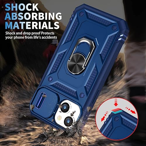 Miniatura 5 de Fetrim Funda para iPhone 14, Funda de teléfono con soporte de anillo de rotación para Apple iPhone 14 - Azul