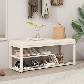 Entryway Shoe Organizer Rack Bench with Shoe Storage for Front Door Entrance with Cushion for Closet Bedroom Living Room Foyer Hallway120cm/47.2in