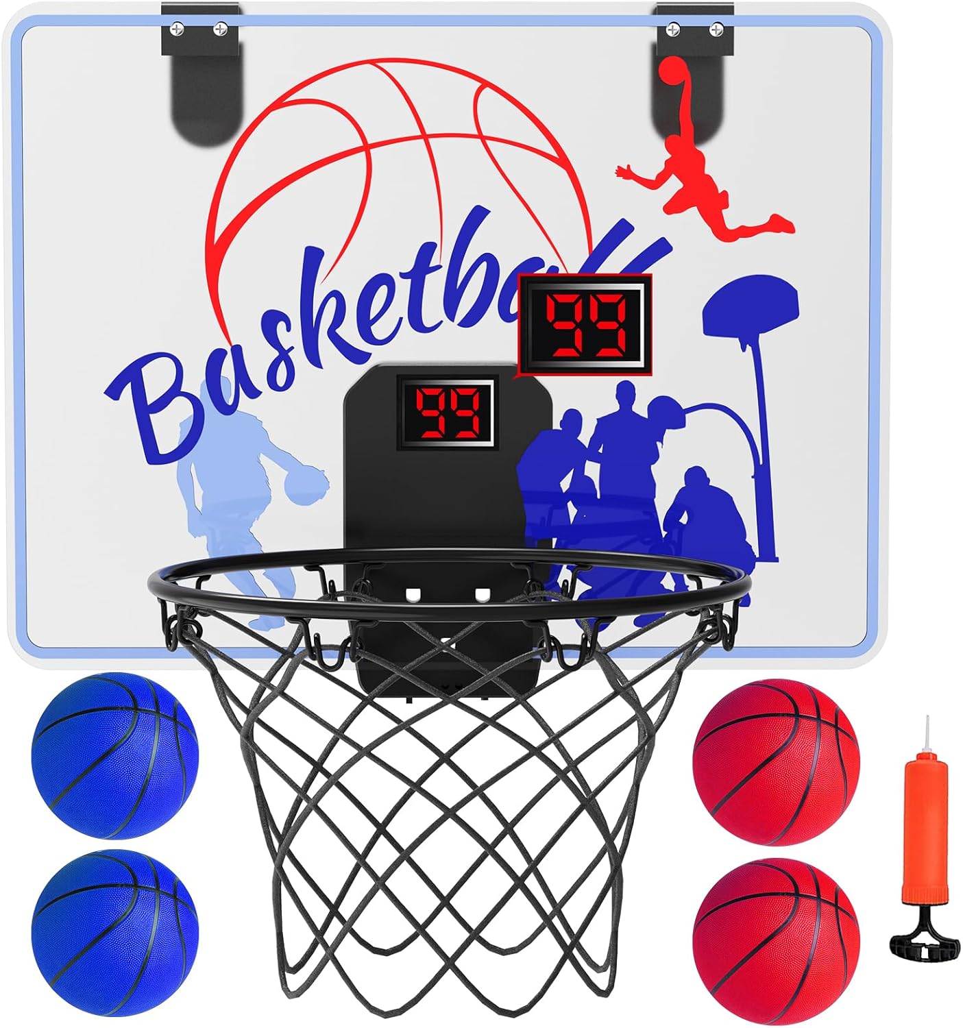 Basketball Hoop Indoor for Kids 4-12 Years Old, Over The Door Mini Hoops with 4 Balls, Scoreboard & Music Accompaniment, Cheering Sounds, Indoor Basketball Hoop Sports Toy Gift for Boys Girls