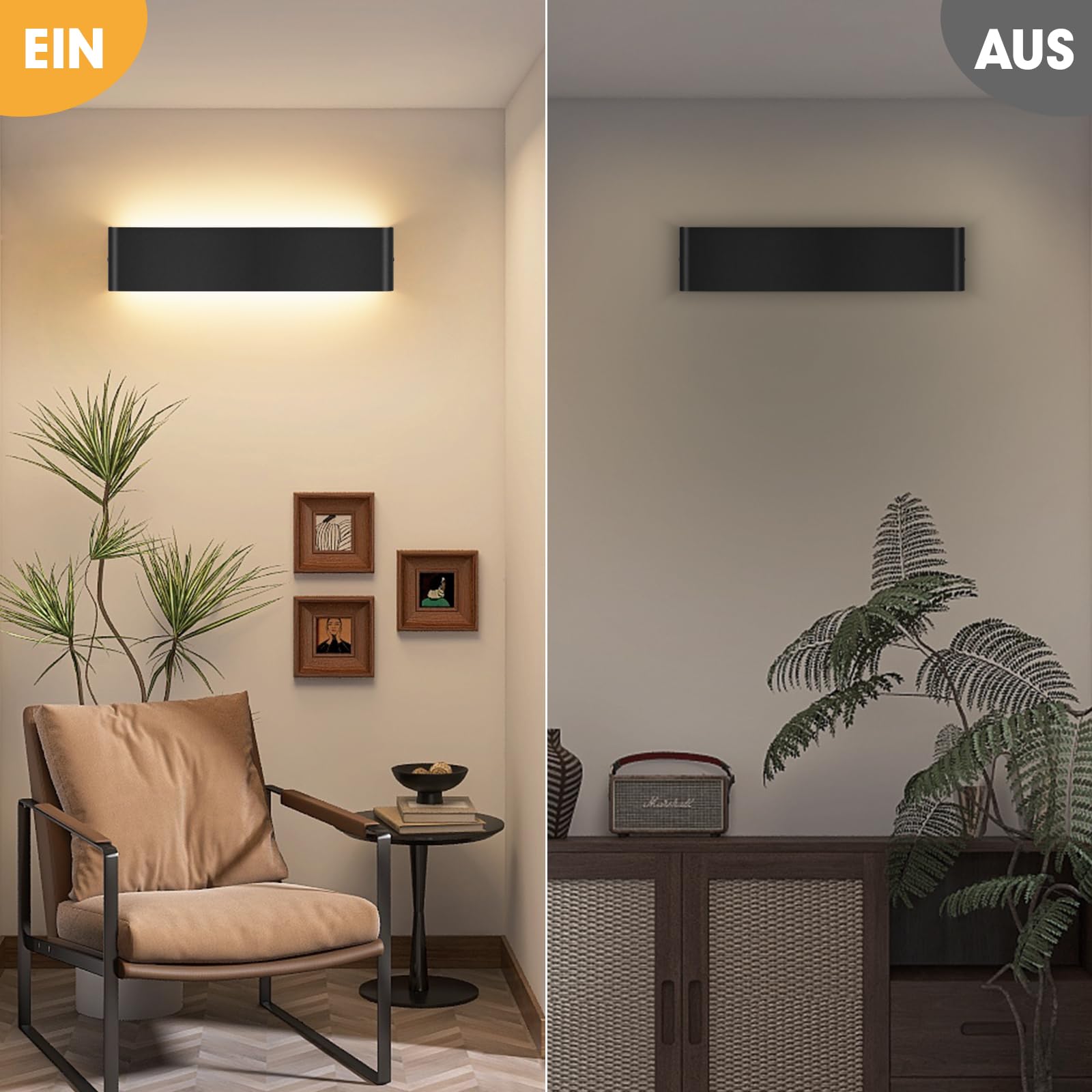 2 Pack Aplique de pared interior 40 cm, aplique de pared 18 W con Up Down Source, 3000 K Lámpara LED moderna, apliques de pared de aluminio, iluminación de pared para porche pasillo patio
