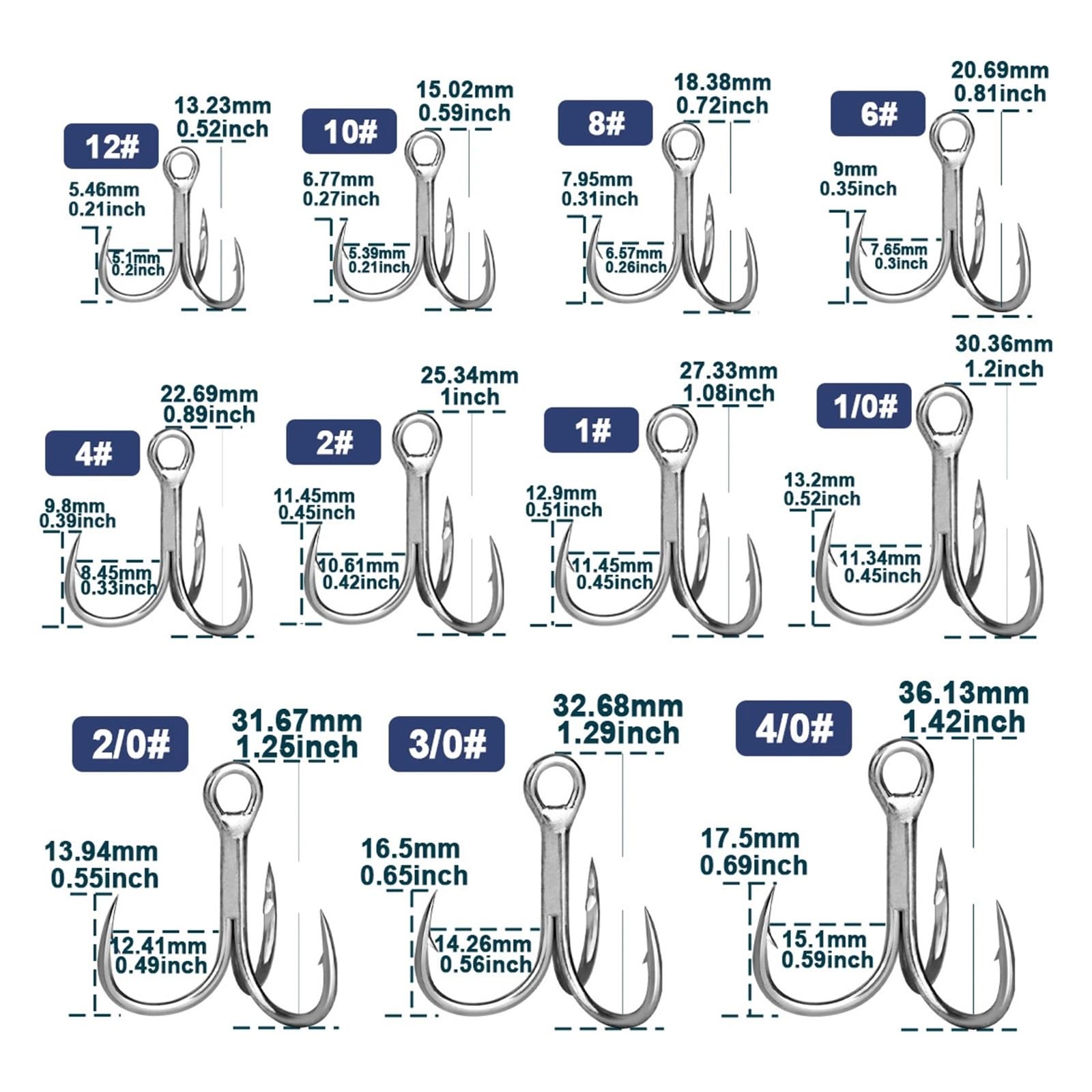 Hameçons de pêche triples, leurres durs de Remplacement, for pêche en Eau salée, Crankbaits, Spinners, Truite, Thon, Saumon, 25 à 100 pièces(Szie2 Gap-10.61mm,100 Pcs)