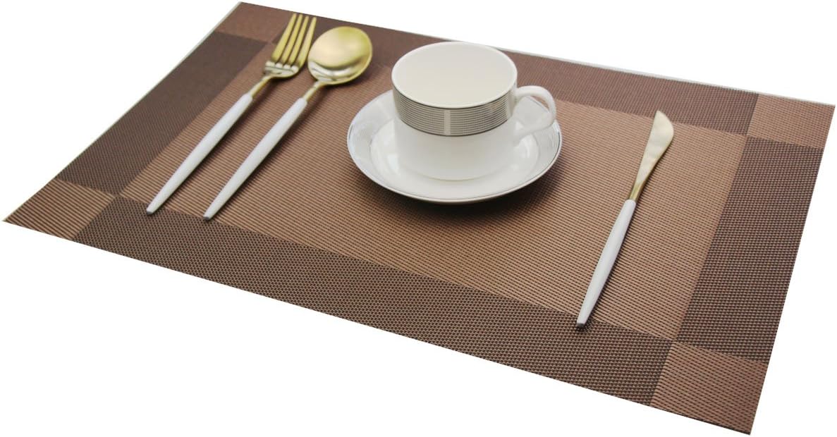 Bright Dream Placemats Washable Easy to Clean Table Mats for Kitchen Table Heat-resistand Woven Vinyl PVC Placemat 12x18 inches Set of 6（Brown） : Home & Kitchen