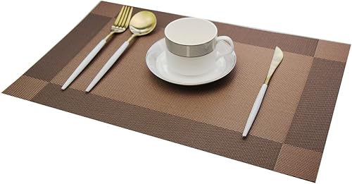 Miniatura 4 de Manteles individuales lavables fáciles de limpiar para mesa de cocina, resistentes al calor, vinilo tejido de PVC, 12 x 18 pulgadas, juego de 4