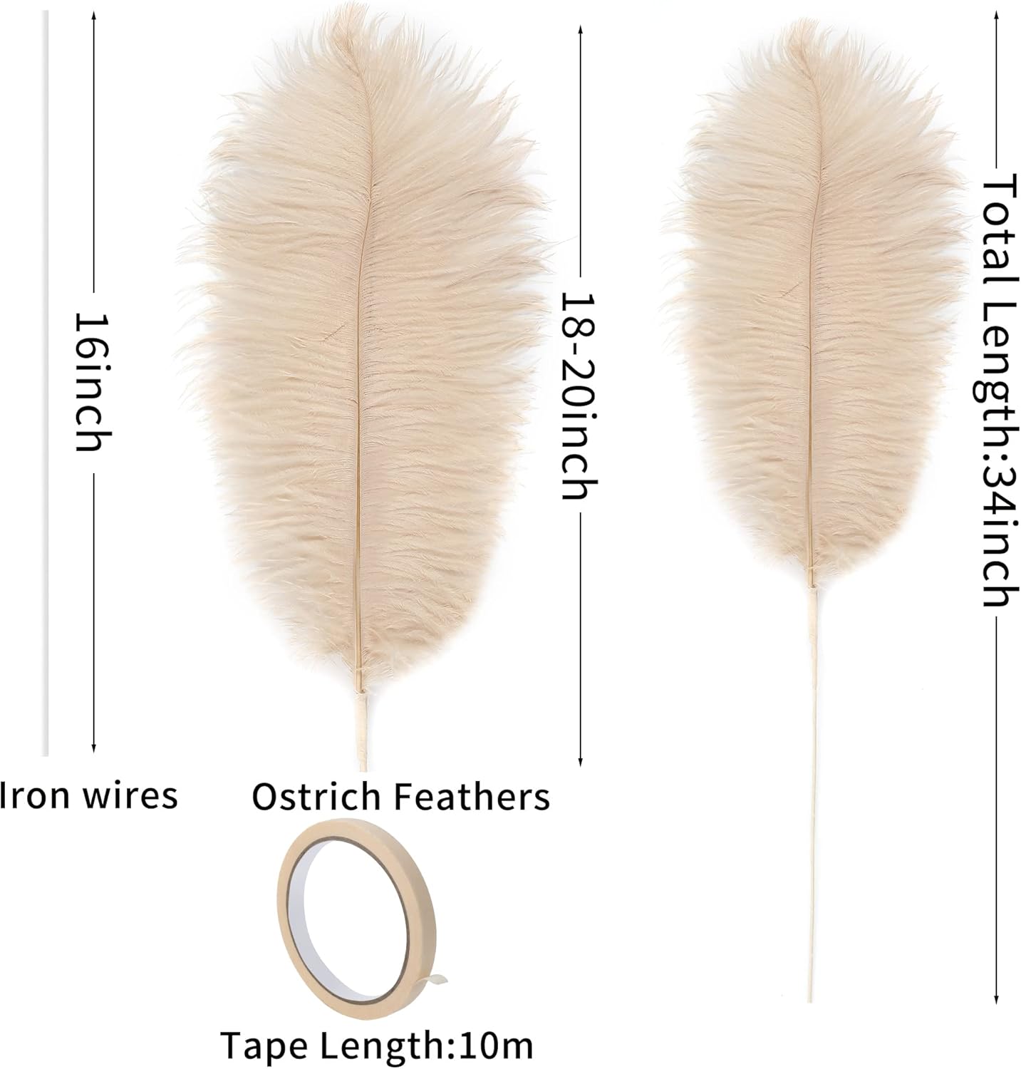 Soarer Champagne Large Ostrich Feathers - 10Pcs Making Kit 34inch Extra Large Ostrich Feathers Long for Tall Vase,Floral Arrangement,Wedding Party Centerpieces and Home Decoration(Champagne)