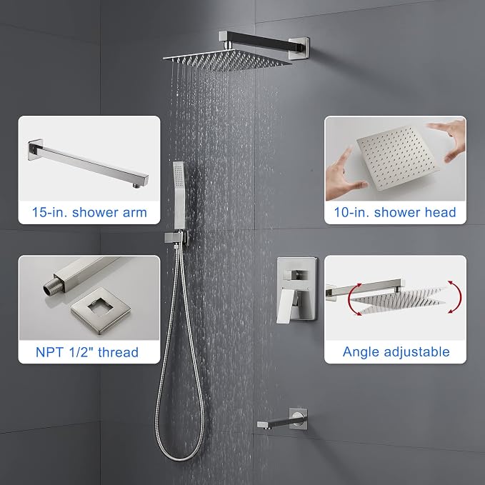 Conjunto de grifería para bañera y ducha Rovogo con cabezal de lluvia 10" miniatura 4