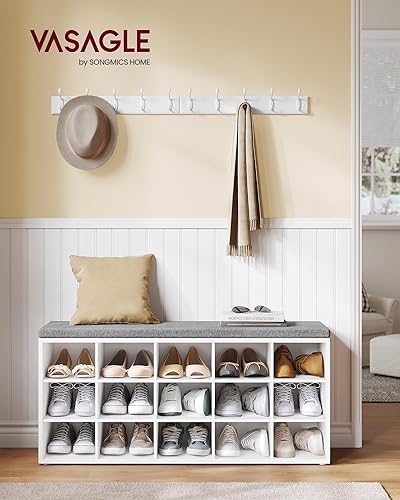 Miniatura 89 de VASAGLE - ULHS15BX Banco para guardar zapatos, con cojín y 15 compartimentos, mueble para almacenar calzado que soporta hasta 440 libras, para el