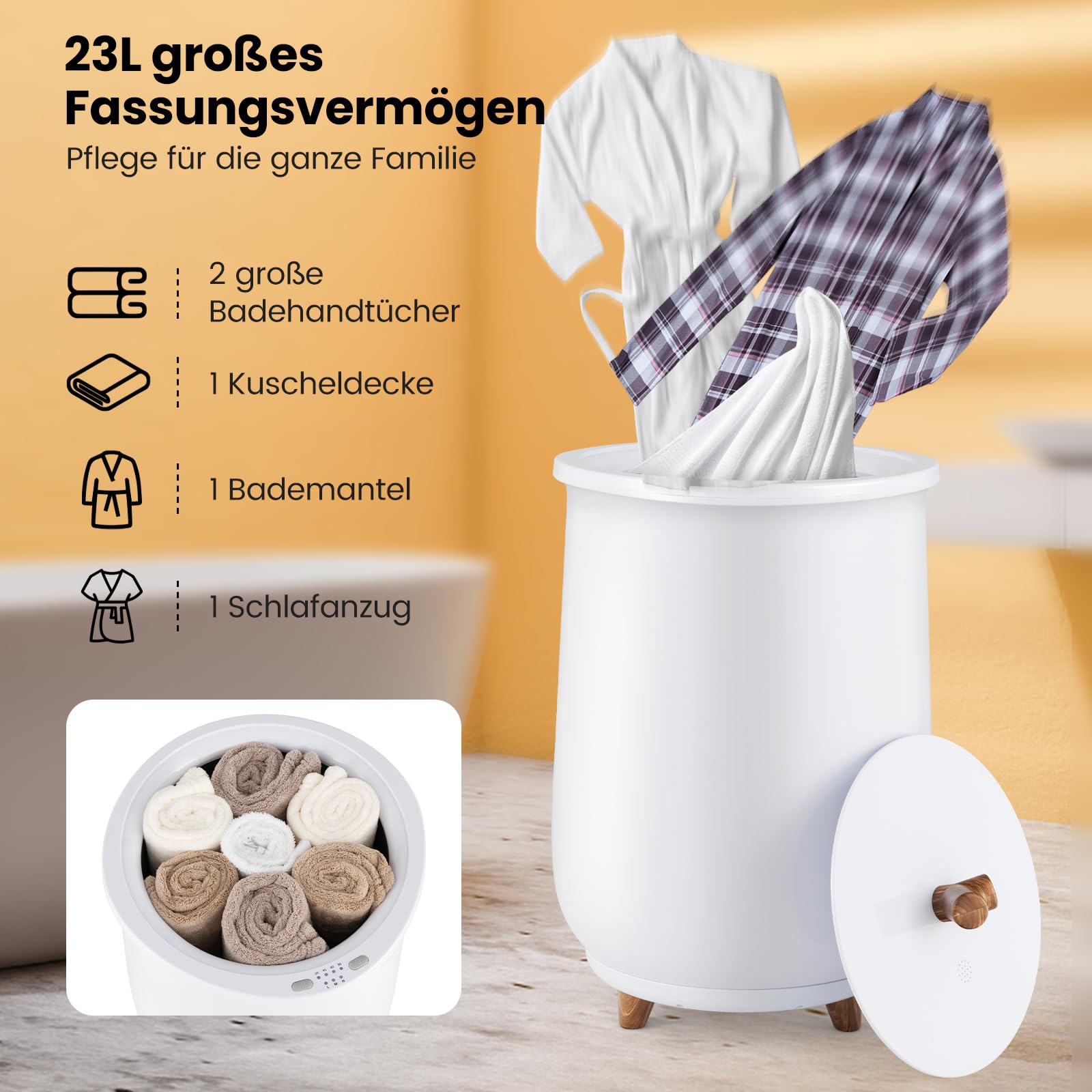 COSTWAY Elektryczny ogrzewacz do ręczników, 23 l, suszarka do ręczników z 3 stopniami ogrzewania, timer 20/40/60/90-minutowy, urządzenie grzewcze do ręczników, podgrzewacz ręczników kąpielowych wiadro