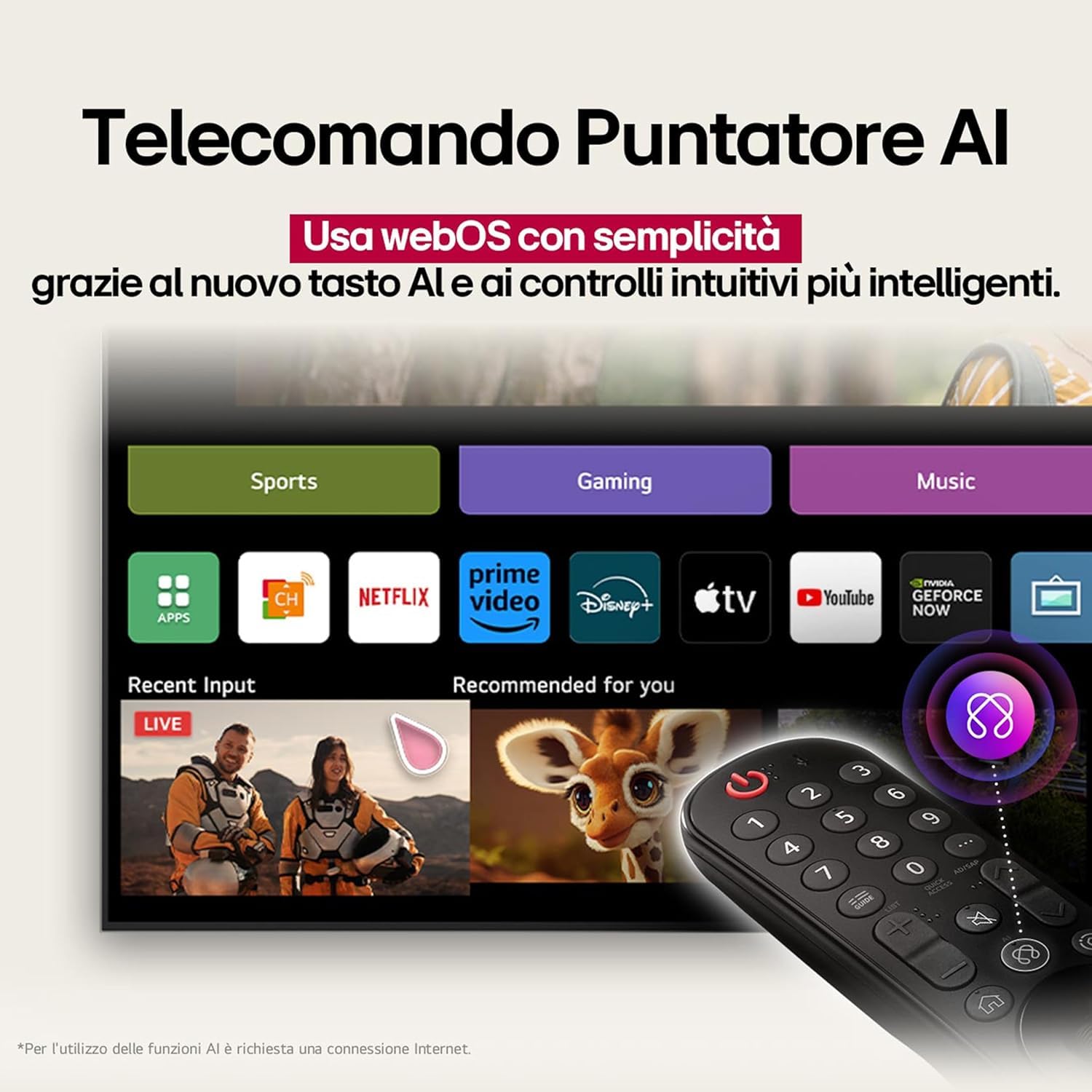 LG QNED AI QNED84 TV 75 pollici, Smart TV 4K, Processore α7 Gen8, Dynamic QNED Color, Design Ultra Slim, webOS con AI e telecomando puntatore AI, Gaming con VRR 4K@60Hz, 75QNED84A6C 2025