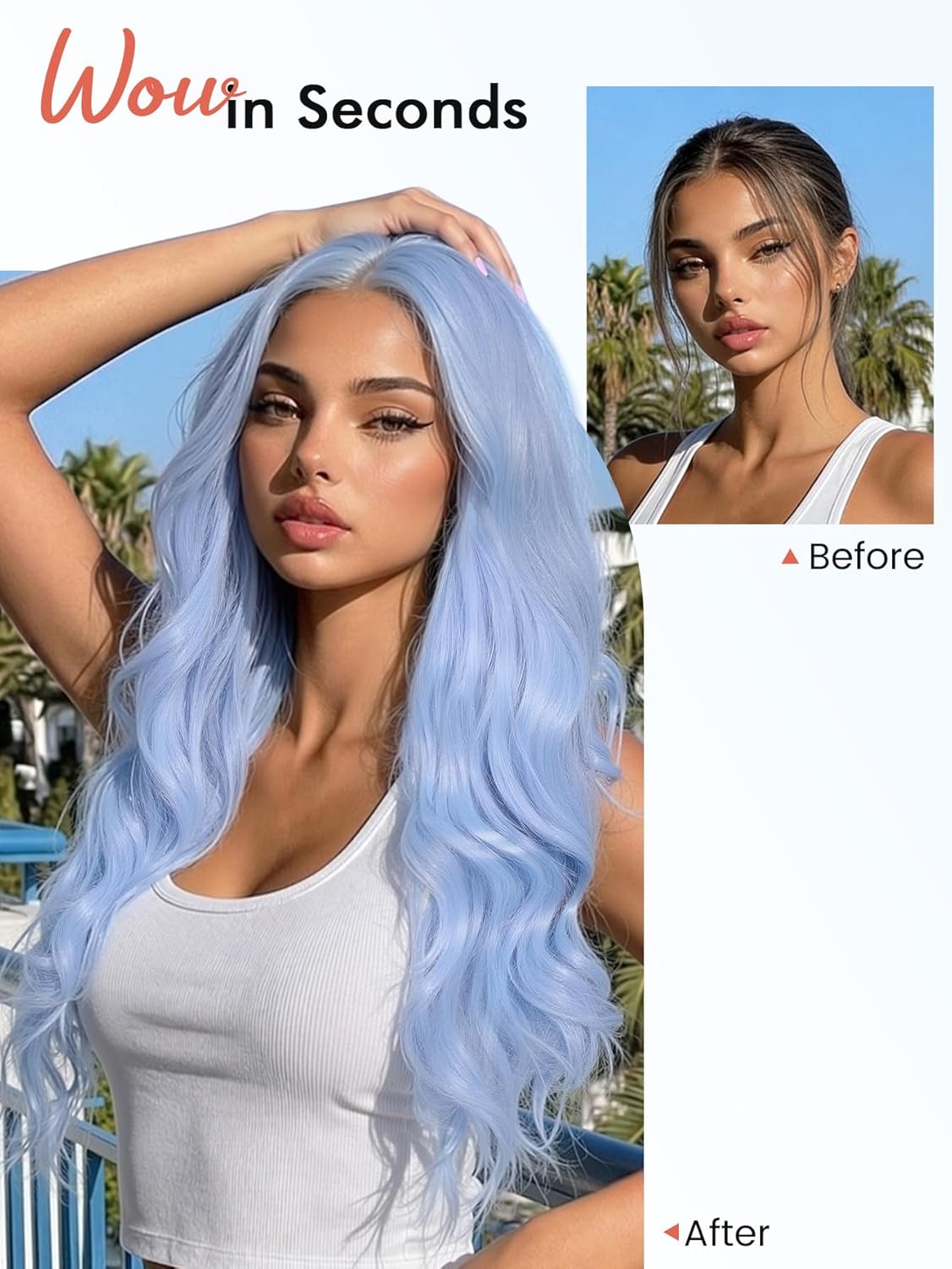 HANNE Light Blue Wig for Women 26 Inch Synthetic Wig Heat Resistant Long Body Wavy Blue Wigs for Women (Light Blue)