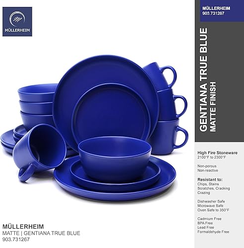 Vista 22 de MÜLLERHEIM 903 Minimalist Collection - Juego de vajilla de cerámica contemporánea de 16 piezas para 4, oliva griego, juegos de platos y cuencos