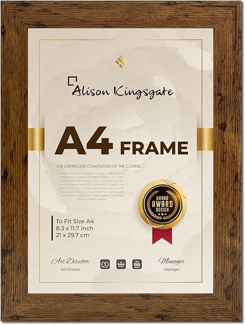 Alison Kingsgate A4 Rustic Frame With Clear Perspex Front & Wall Mounted Hook- A4 Rustic Picture Frame in Size 29.7x21cm A4 Rustic Photo Frame - Rustic A4 Frame (Rustic)