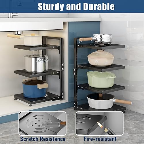 Miniatura 7 de Organizador de sartenes ajustable de 7 niveles para gabinete, múltiples modos de uso, estante para ollas y sartenes para encimera de cocina y