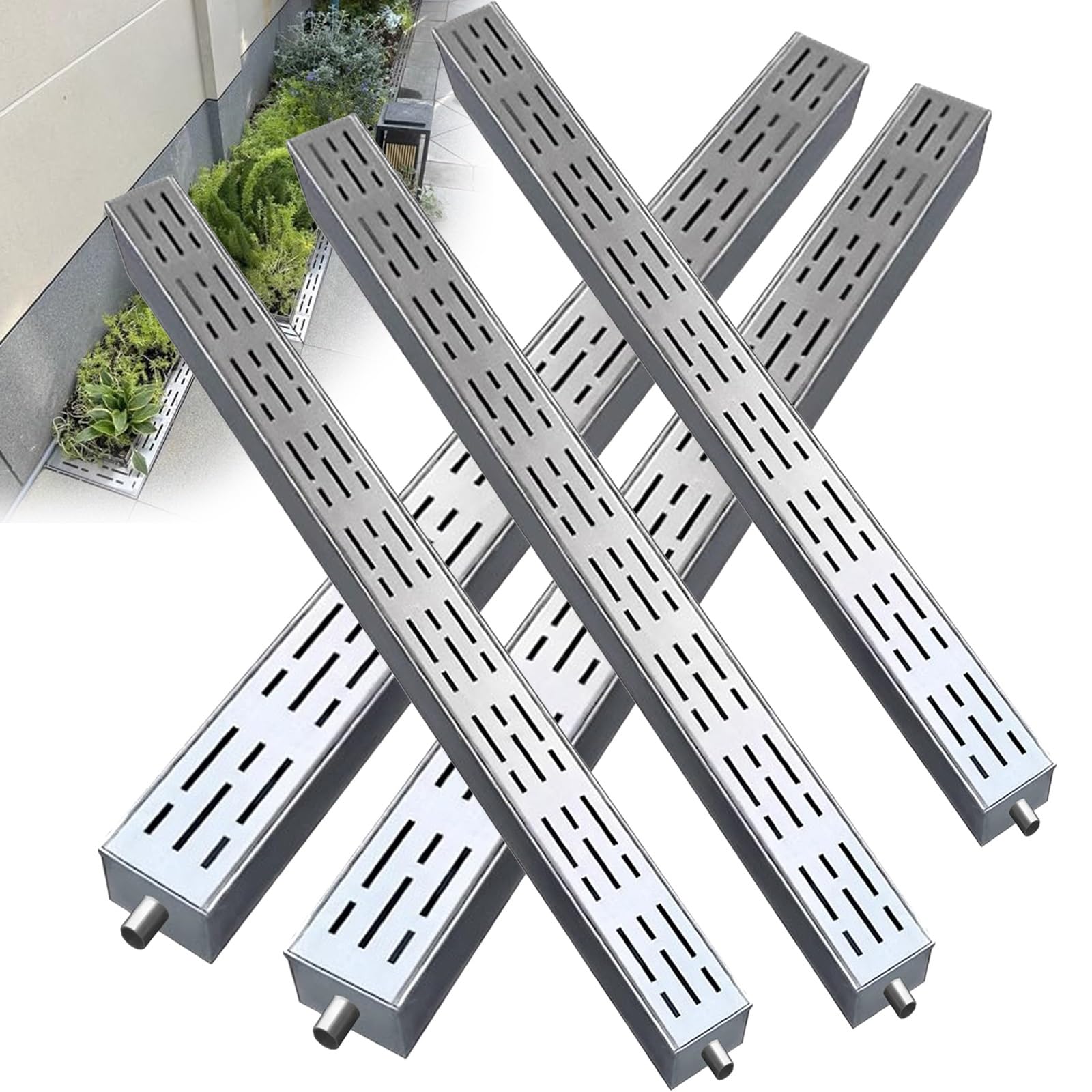 KLGFBDC Channel Drainage Kit, Stainless Steel Drainage System with Removable Cover, Suitable for Yard, Pool, Farm, Deck, and Trench Drainage Grates