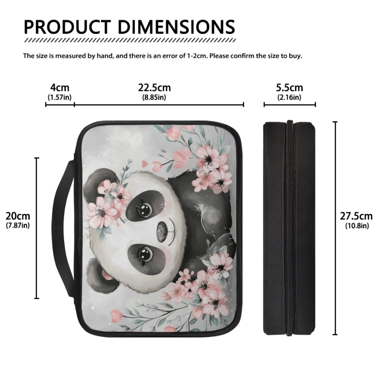 Custodia Libro Carino Fiore Panda Copertura Bibbia con Manico Cerniera Tela in Poliestere per Uomo Donna Porta Libro Grandi Capacità Custodia per Libri 27.5x22.5x5.5 cm