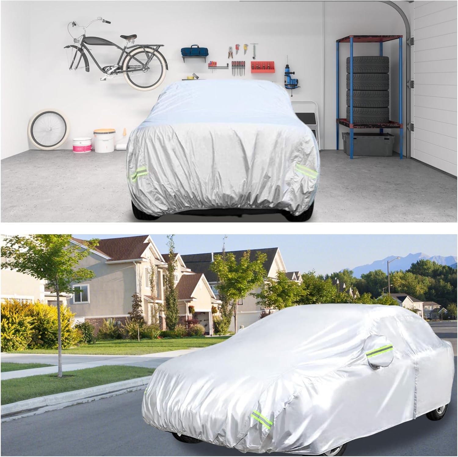 Waterproof Car Cover for Sedans (151-160 inches) - All Weather Protection, UV, Dust, Wind, Snow, Ice, Hail Protection, Adjustable Straps, Reflective Stripes, Outdoor Car Tarp