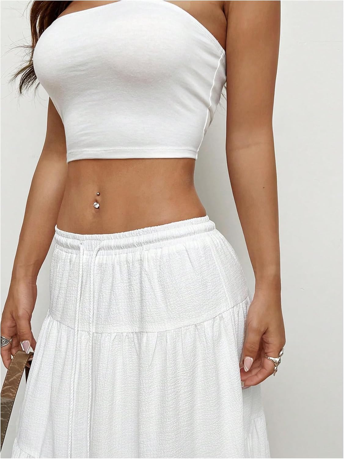 SOLY HUX Women's Summer 2 Piece Outfits Bandeau Tube Top and Ruffle Hem Long Skirt Set - Image 5