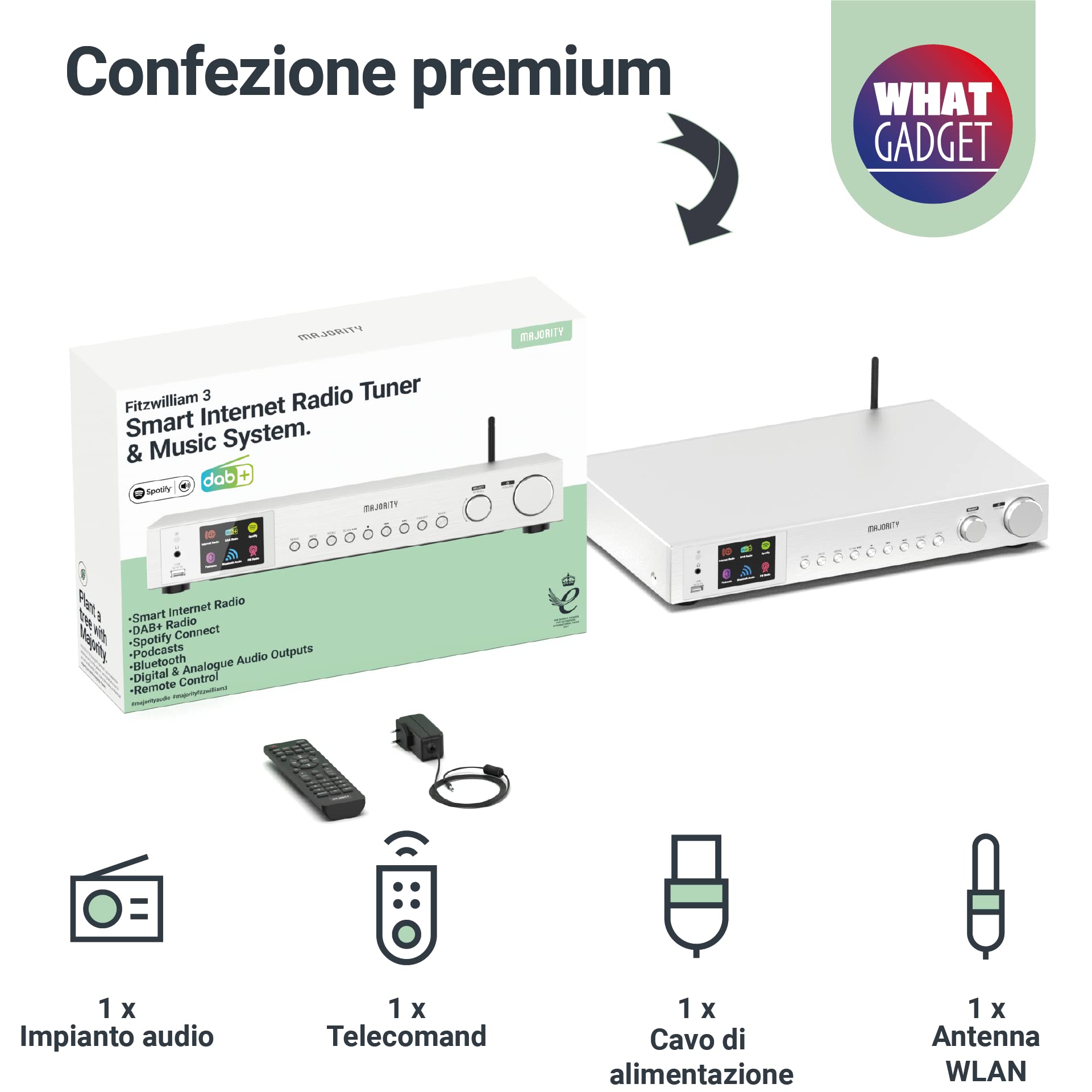 Majority Fitzwilliam Radio Internet avec DAB+ | WLAN Radio de Cuisine, Bluetooth, Hi-Fi, Tuner Stéréo, Tunein, Cuisine Radio Numérique Dab Plus Player, Hi-Fi Digitradio System