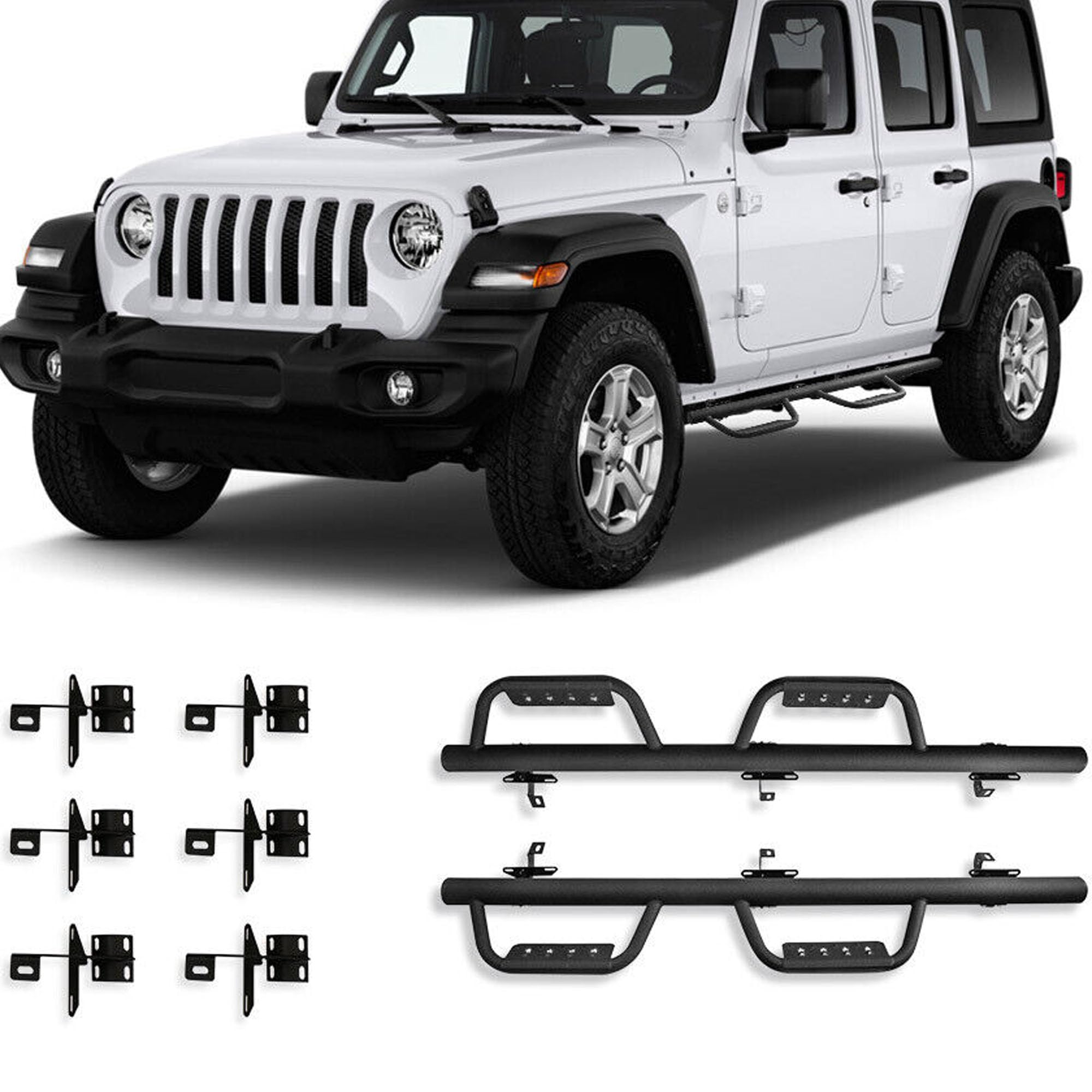 Running Boards Side Steps Compatible with 2018-2024 Jeep Wrangler JL 4-Door Unlimited Sports Sahara Rubicon Round Drop (3 inches)