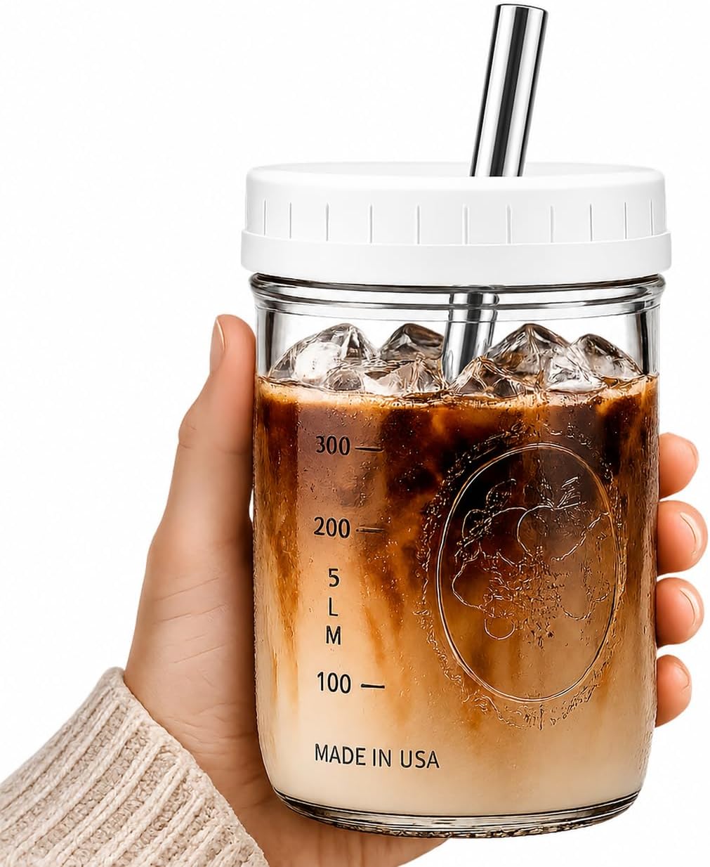 Reusable Wide Mouth Smoothie Boba Tea Cups Bubble Tea Cups with Lids and Silver Straws Mason Jars Glass Cups (2-pack, 16 oz mason jars) image 2