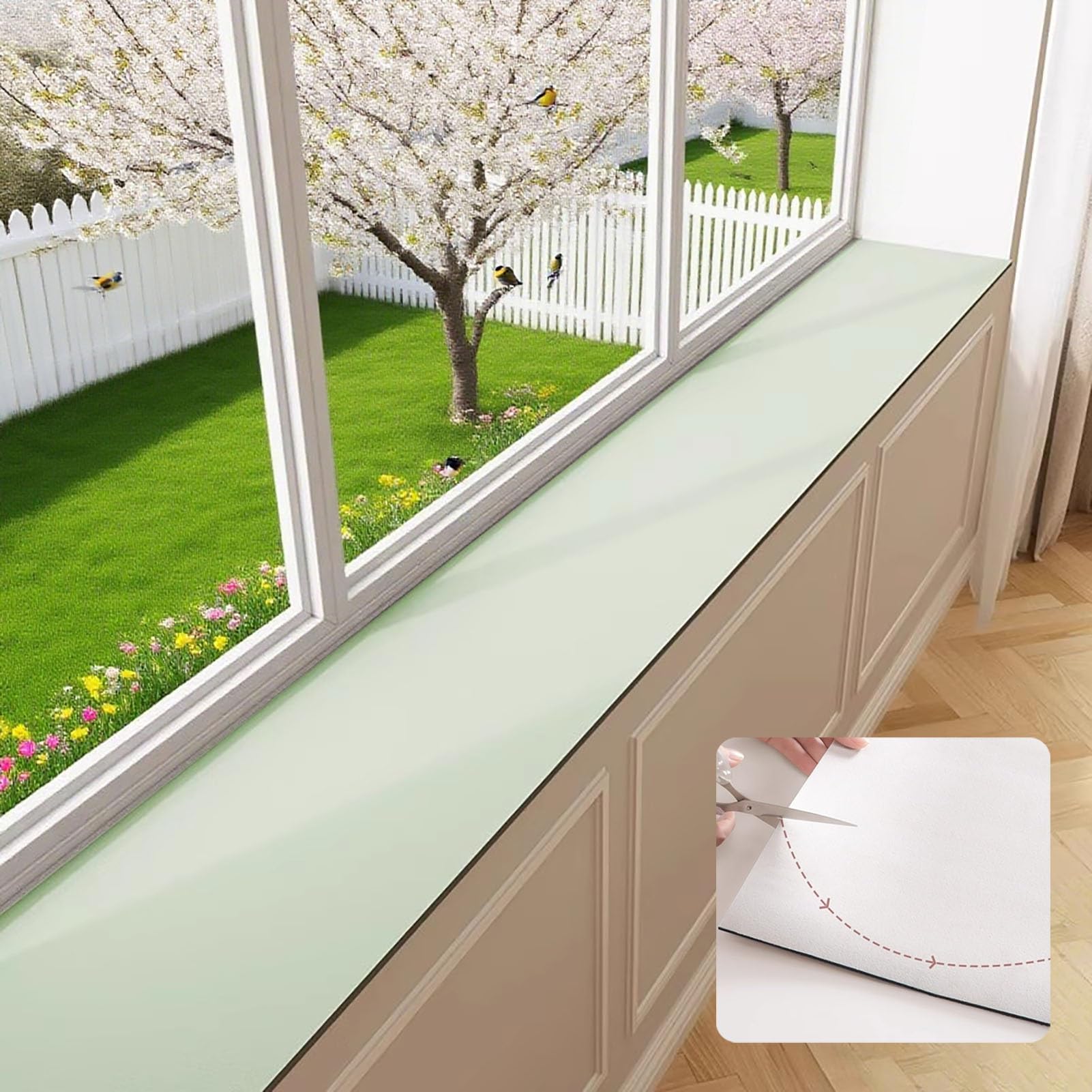ZJHAHJY Cuttable Diatomaceous Earth Mat Non-Slip, Narrow Absorbent Window Sill Cushion, Scratch Seat Protector for Bay Windows Balconies Kitchen(Green,120x30cm(47x12in))