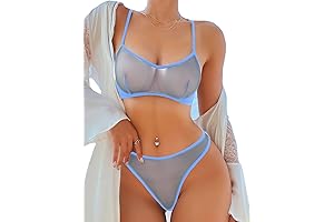 Women's Mesh Solid Sheer See-Through Lingerie Set