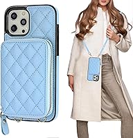 Vista 17 de Bocasal Funda tipo cartera cruzada para iPhone 12 Pro Max, con bloqueo RFID, de piel sintética, con cremallera, funda tipo cartera con función atril