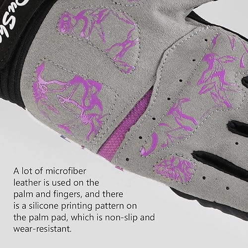Miniatura 4 de DuShow - Guantes para bicicleta para mujer, guantes de entrenamiento floral rosa para mujer, guantes de ciclismo de dedos completos para conducir y