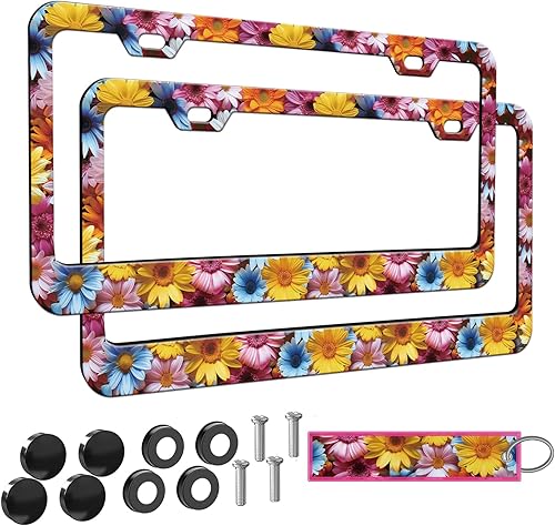 Miniatura 31 de 2 piezas Marco de matrícula azul con diseño de bosque montañoso para mujeres, marcos de etiqueta decorativa de coche azul montañoso para chicas,