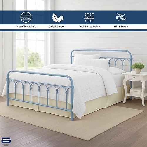 Miniatura 8 de Falda de cama plisada con esquinas divididas, volantes plisados, caída a medida de 15 pulgadas, ajuste fácil, 100% microfibra suave, brillante y