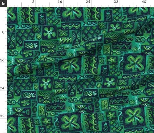 Miniatura 4 de Spoonflower Tela  Flores verdes azules esmeralda olas retro Tiki Hawaiian Vintage Mid Impreso en Petal Signature tela de algodón por The Yard