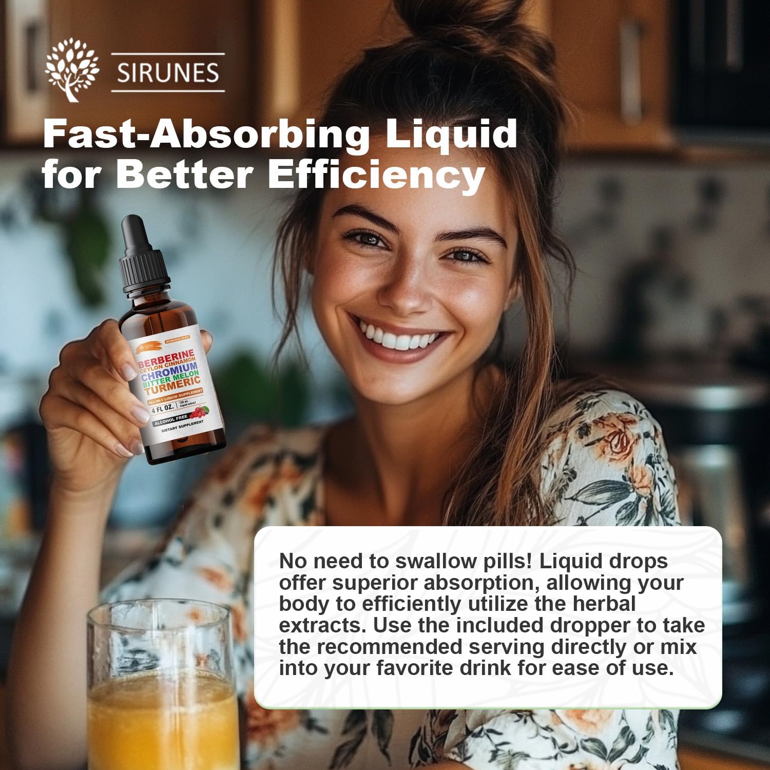 SIRUNES Berberine Drops – Berberine with Ceylon Cinnamon Drops, Liquid Herbal Supplement with Turmeric, Bitter Melon & Chromium, Alcohol-Free, 4 fl oz - Image 3