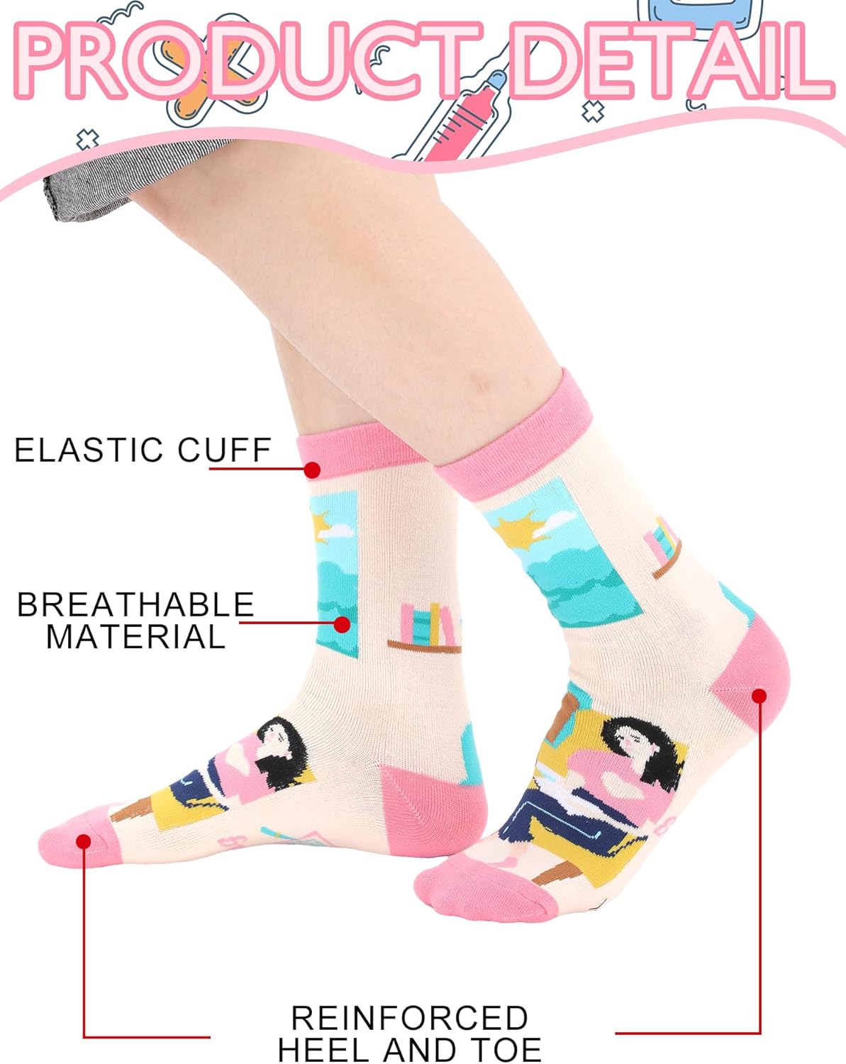 6 Pairs Therapist Socks for Women Funny Mental Health Counselor Cotton Crew Socks Gifts for Therapists Psychologists Social Workers Appreciation Supplies - Image 5